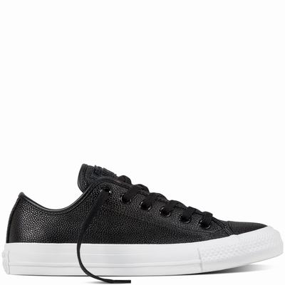 Converse Chuck Taylor All Star Pebbled Leather Low Tops Mens - Black/Black/White Shoes (466SOPBQ)
